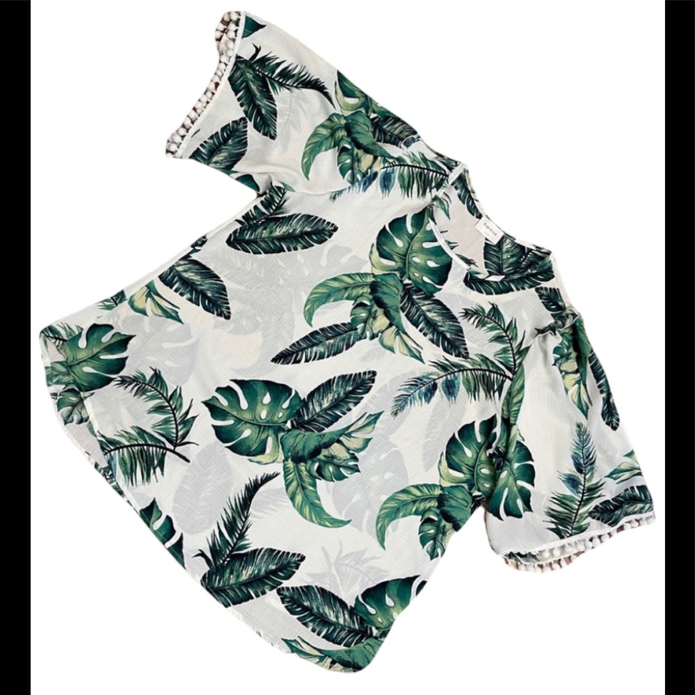Espresso Palm Leaf Print Flowy Blouse, sz 2XL